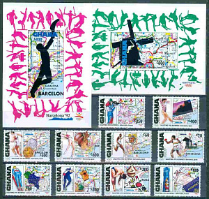 Гана, 1992, Олимпийские игры, Барселона, 10 марок + блока